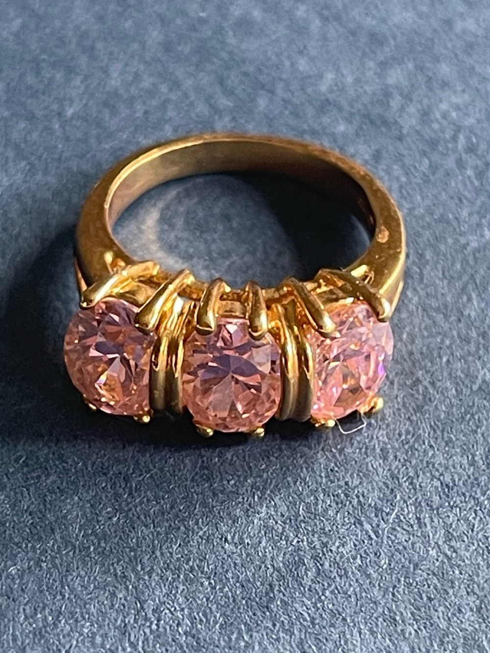 Vintage 14K GE Gold Electroplated Pink Stone Trilogy Ring